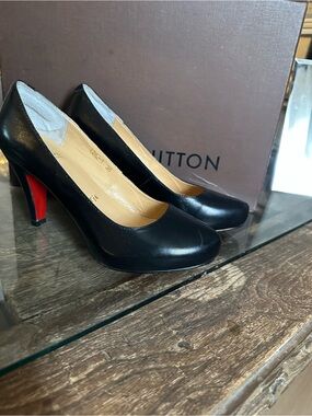 Christian Louboutin Black Leather Pointed-Toe Pumps